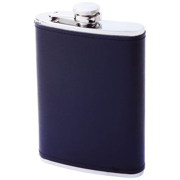 8oz Stainless Steel Flask Solid Genuine Leather - Picture 1 of 1